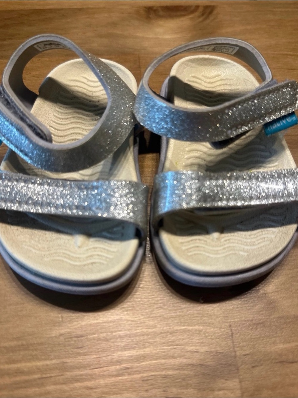 Native Shoes Silver Glitter Kids Sandals with Velcro Straps